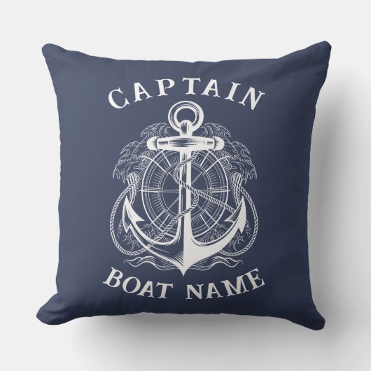 Personalized Nautical Captain Boat Name Anchor クッション (正面)