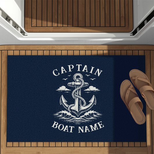 Personalized Nautical Captain Boat Name Anchor ドアマット