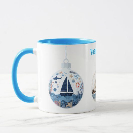 "Personalized Nautical Christmas Mug – Festive Hol マグカップ (左)