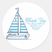 Personalized Nautical Sailboat Cabana Stripe ラウンドシール (正面)