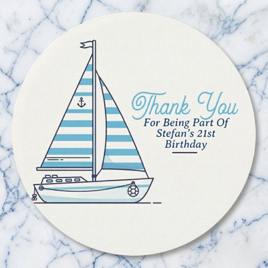 Personalized Nautical Sailboat Cabana Stripe ラウンドシール