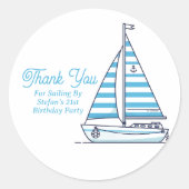 Personalized Nautical Sailboat Cabana Stripe ラウンドシール (正面)