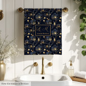 Personalized Navy Bath Towels Gold Floral Accent バスタオルセット
