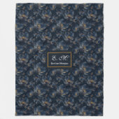 Personalized Navy Blanket Chic Gold Flowers Gift フリースブランケット (正面)