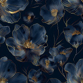 Personalized Navy Blanket Chic Gold Flowers Gift フリースブランケット