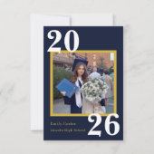 Personalized Navy Bleu Graduation Card Class 2026 サンキューカード (正面)