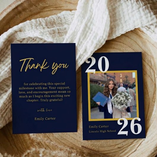 Personalized Navy Bleu Graduation Card Class 2026 サンキューカード