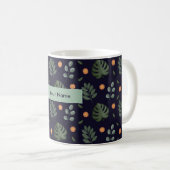 Personalized Navy Blue Botanical Floral Mug コーヒーマグカップ (正面右)