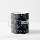 Personalized Navy Blue Botanical Floral Mug コーヒーマグカップ (正面左)