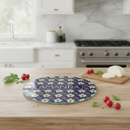 Personalized Navy Blue Floral カッティングボード