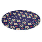 Personalized Navy Blue Floral カッティングボード (角)