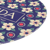 Personalized Navy Blue Floral カッティングボード (角)