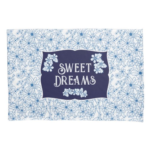 Personalized Navy Blue Floral Aesthetic 枕カバー (正面左)