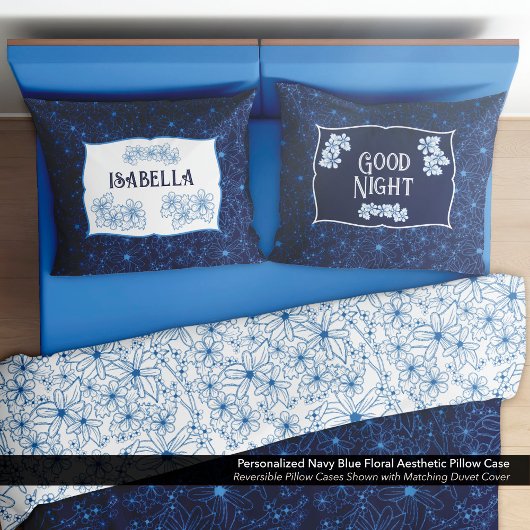 Personalized Navy Blue Floral Aesthetic 枕カバー