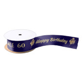 Personalized Navy Blue & Gold 60th Birthday Balloo サテンリボン (リール)
