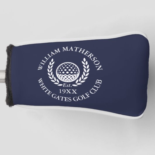 Personalized Navy Blue Golf Club Name ゴルフヘッドカバー (正面)
