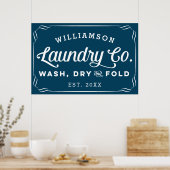 Personalized Navy Blue Laundry Wash Dry Fold Sign ポスター (キッチン)