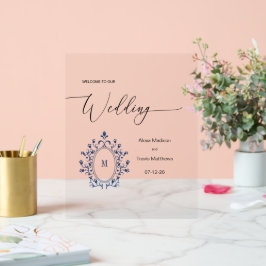 Personalized Navy Blue Monogram Wedding sign アクリルサイン