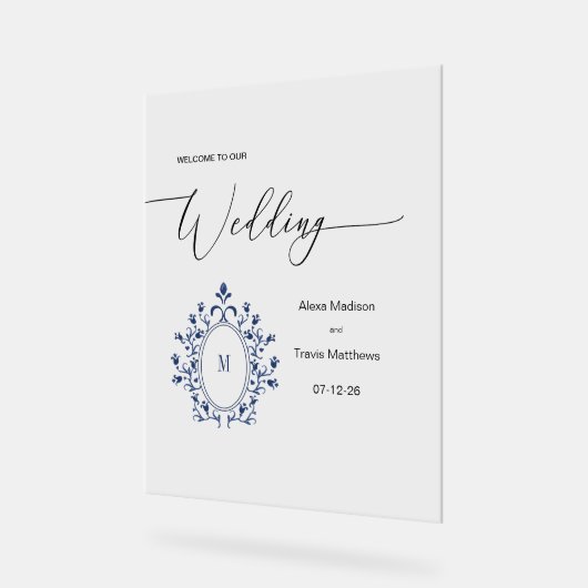Personalized Navy Blue Monogram Wedding sign アクリルサイン (傾斜)