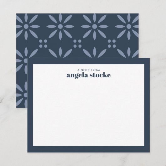 Personalized Navy Blue Retro Flower ノートカード (正面/裏面)