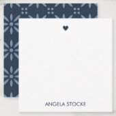 Personalized Navy Blue Retro Flower ノートカード