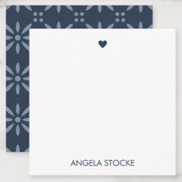 Personalized Navy Blue Retro Flower ノートカード