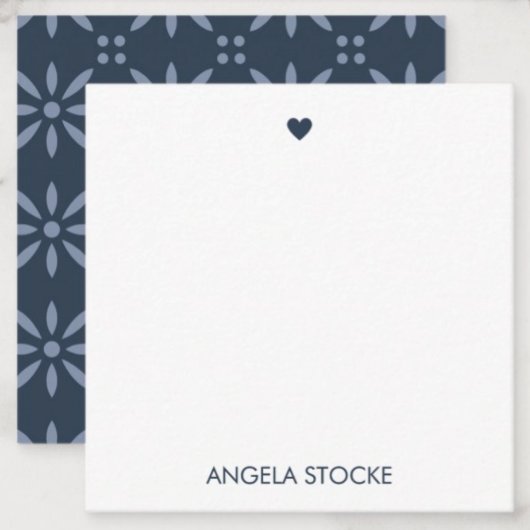 Personalized Navy Blue Retro Flower ノートカード