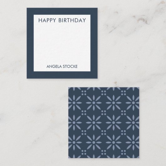 Personalized Navy Blue Retro Flower ノートカード (正面/裏面)