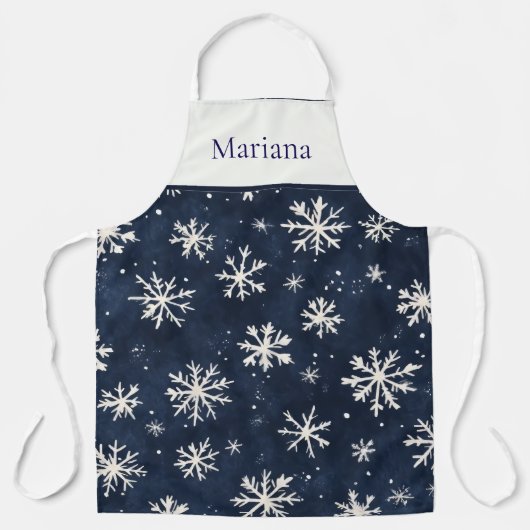 Personalized Navy Blue Snowflake Christmas エプロン (正面)