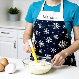 Personalized Navy Blue Snowflake Christmas エプロン