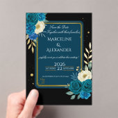  Personalized Navy & Blush Floral Invitation アクリル招待状 (インサイチュ (ポータブル))