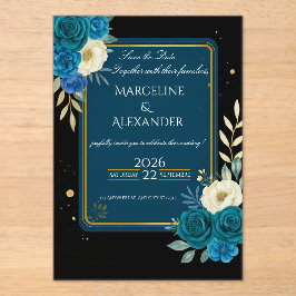  Personalized Navy & Blush Floral Invitation アクリル招待状
