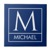 Personalized Navy Ceramic Tile with Initial & Name タイル (正面)