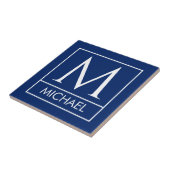 Personalized Navy Ceramic Tile with Initial & Name タイル (側面)
