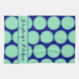 Personalized Navy Mint Polka Dot Pattern Modern  キッチンタオル