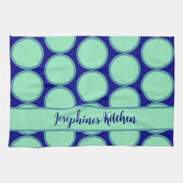 Personalized Navy Mint Polka Dot Pattern Modern  キッチンタオル