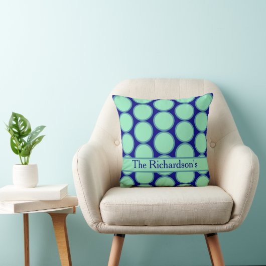 Personalized Navy Mint Polka Dot Pattern Modern  クッション (椅子)