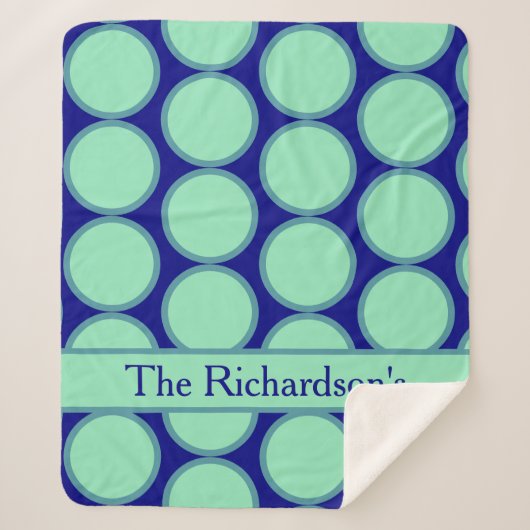 Personalized Navy Mint Polka Dot Pattern Modern  シェルパブランケット (正面)