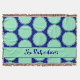 Personalized Navy Mint Polka Dot Pattern Modern  スローブランケット