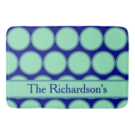 Personalized Navy Mint Polka Dot Pattern Modern  バスマット