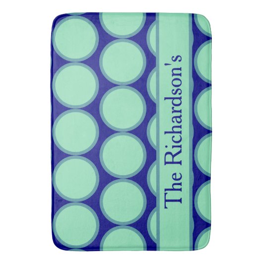Personalized Navy Mint Polka Dot Pattern Modern  バスマット (正面縦)