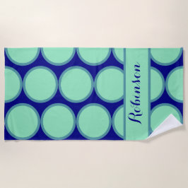 Personalized Navy Mint Polka Dot Pattern Modern  ビーチタオル