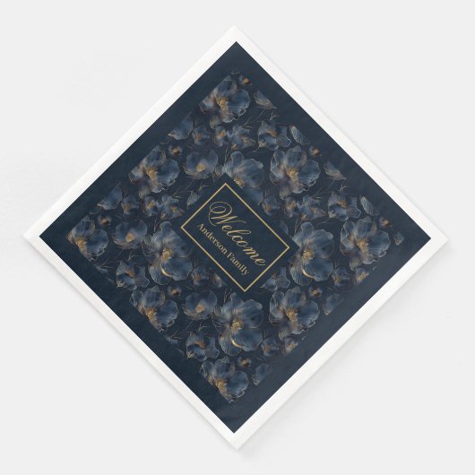 Personalized Navy Napkins Chic Gold Flower Gift (コーナー)