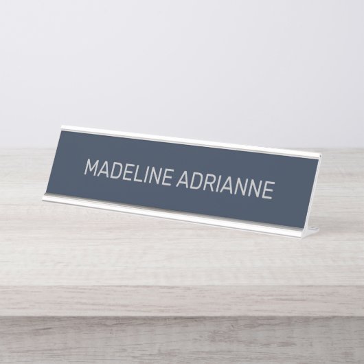 Personalized Navy & Silver Modern Desk Name Plate デスクネームプレート (正面)