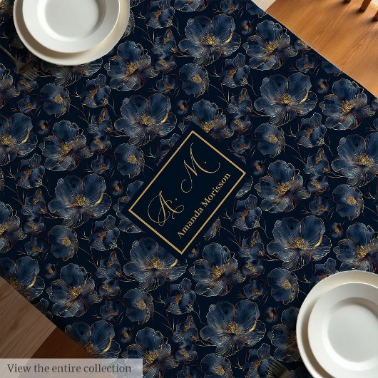 Personalized Navy Tablecloth Chic Gold Accent テーブルクロス