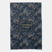 Personalized Navy Towel Chic Gold Flower Accent キッチンタオル (縦)