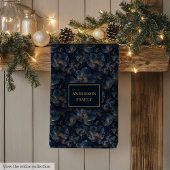 Personalized Navy Towel Chic Gold Flower Accent キッチンタオル