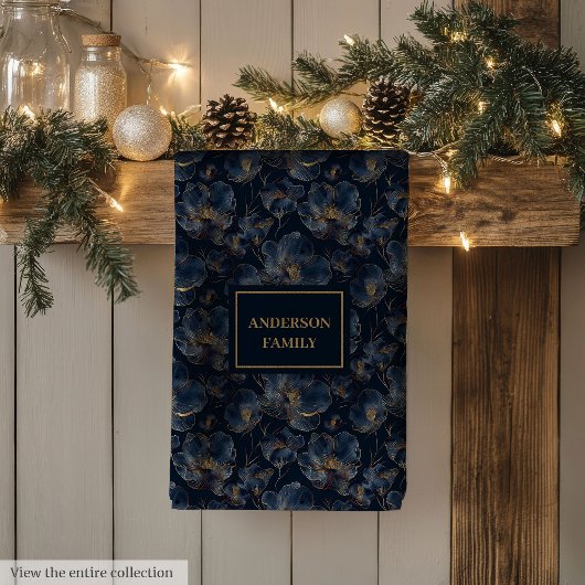 Personalized Navy Towel Chic Gold Flower Accent キッチンタオル
