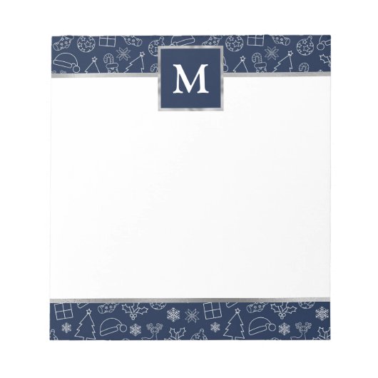 Personalized Navy with Silver Accents Christmas  ノートパッド (正面)
