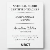 Personalized NBCT Middle childhood generalist フォトプラーク (正面)